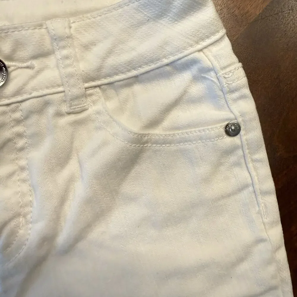 Justice Girls Sz 12 Slim White Bermuda Shorts 5 pocket roll leg belt loops EUC